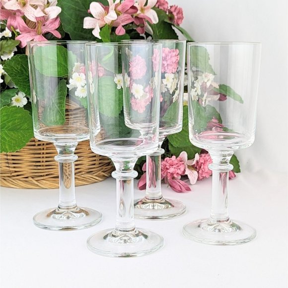 Set of 4 Tall Modernist Water Goblets Minimalist Clear Stemmed Drinking Glasses - Picture 1 of 8